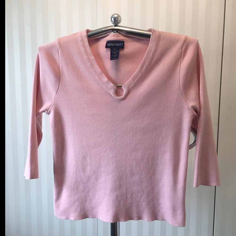 NWOT Splendor! pale pink knit top silver ring detail Size M